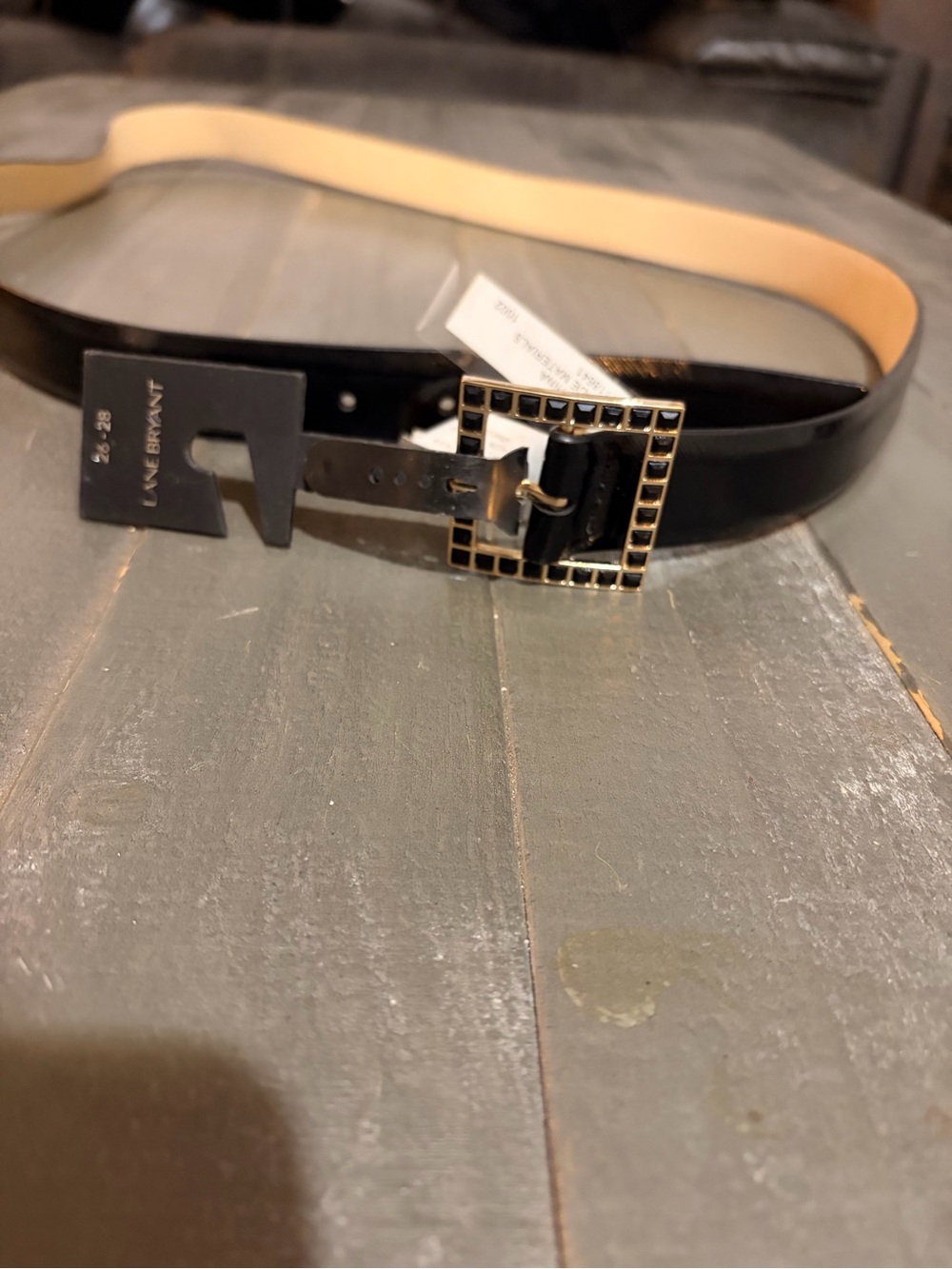 Lane Bryant Black Patent Belt with Gold Square Accent